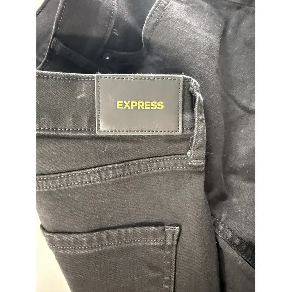 Express Mid Rise Skinny Jeans Black Distressed Raw Hem Women Size 6R‎ - Image 5