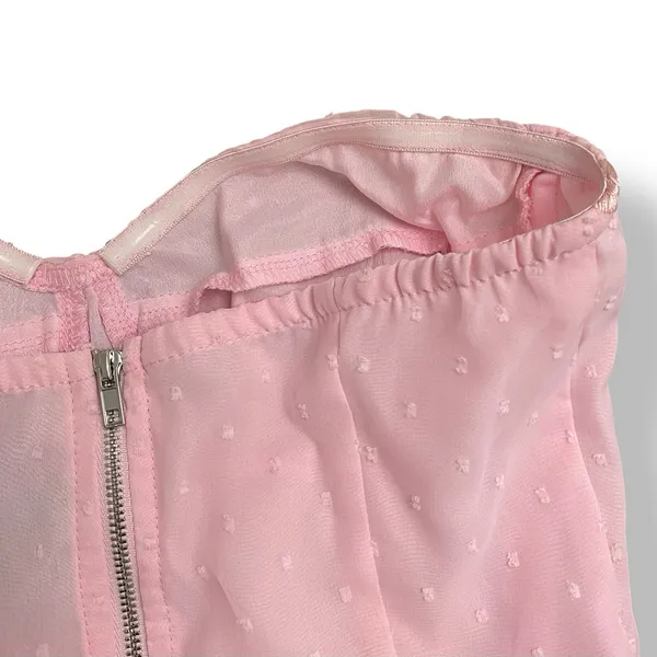 PrettyLittleThing NWT Pink Dobby Mesh‎ Floral Embroidered Corset Size 2 - Image 5