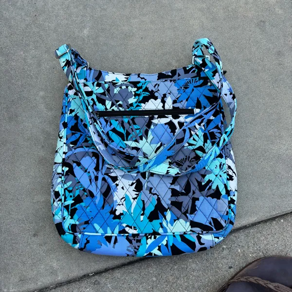 Vera Bradley Triple Zip Hipster Crossbody Bag in the retired Camofloral (blue/black/gray) pattern - Image 4