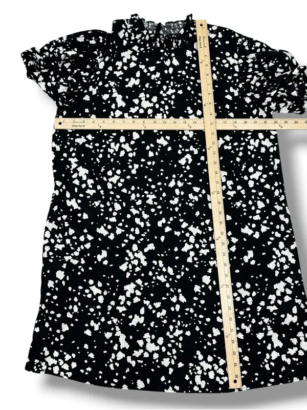 Who What Wear Linen Puff Sleeve Spotted Mini Shift Dress Black White Large - Image 12