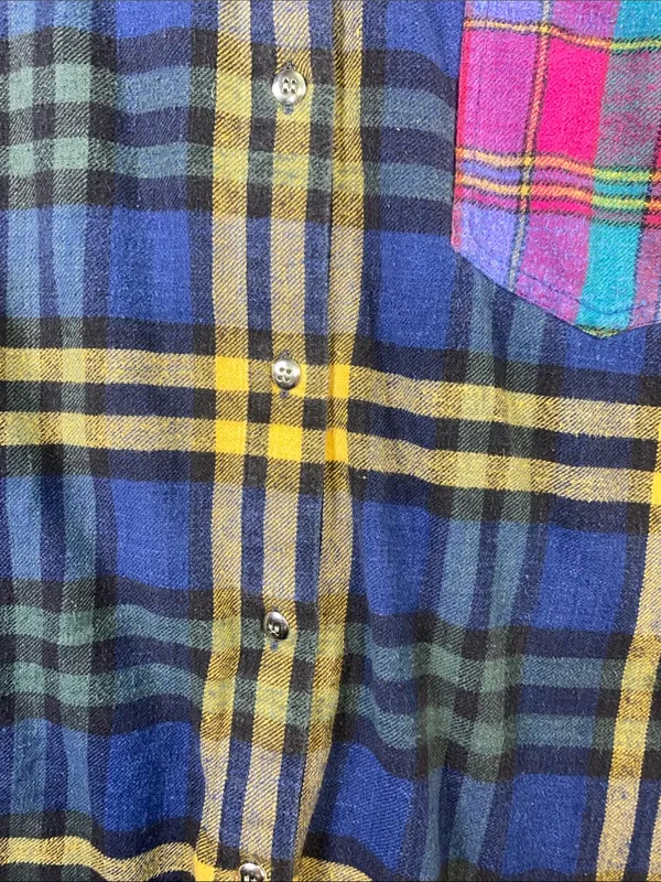 90s QPS Patchwork Embroidered Plaid Flannel Button - Image 6