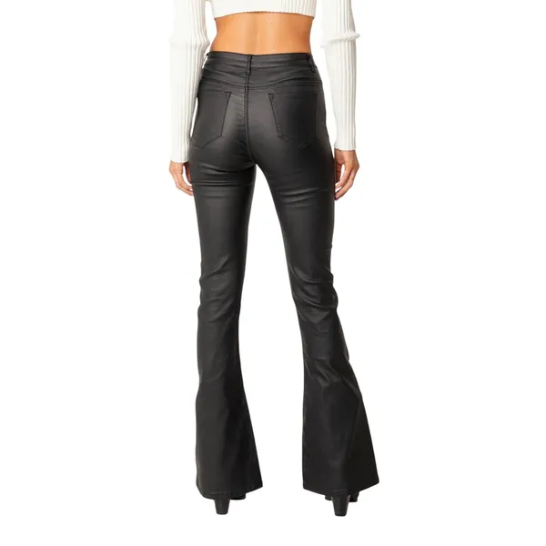 Edikted Luna Black Faux Leather Flare Pants High Rise‎ Stretch Vegan Leather M - Image 2
