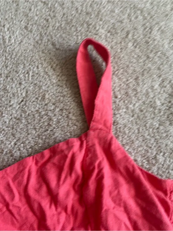 Abercrombie And Fitch Coral Red Linen Blend Summer Beach Lace Up Crop Size Large - Image 5