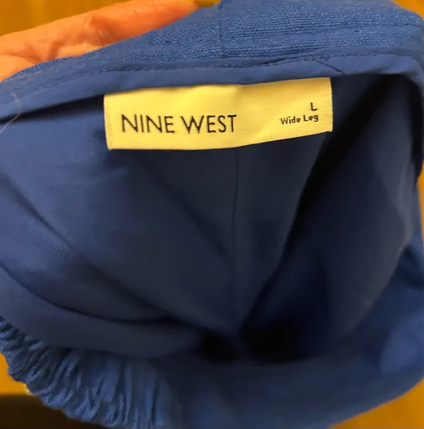 Nine West Blue Linen Crop Wide Leg Pant Size L - Image 4