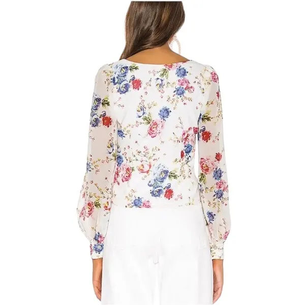 LPA CORA FLORAL LONG puff SLEEVE SQUARE NECK CROPPED BLOUSE TOP M - Image 3