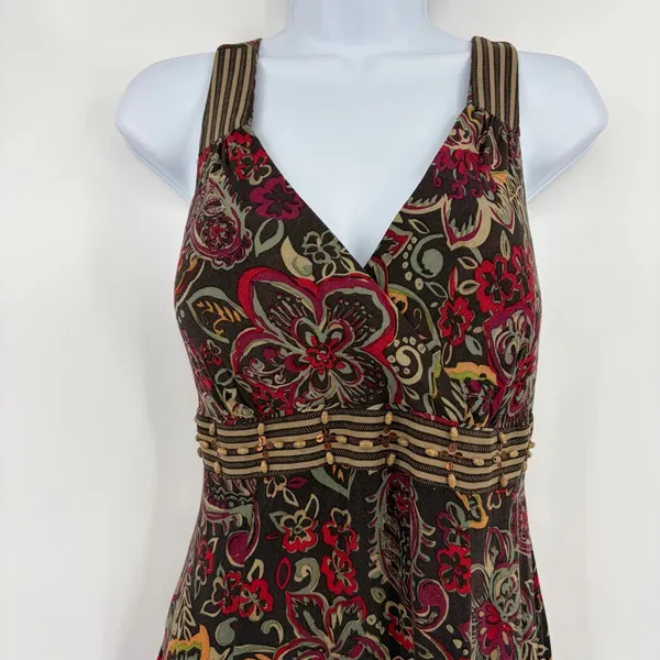 Madison Leigh Boho Floral Beaded Dress Sz 8 Y2K Festival Empire Waist Paisley - Image 3