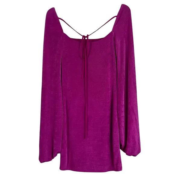 Lucy in the Sky Balloon Sleeve Mini Dress Fuchsia Pink Flirty Birthday Size M - Image 5
