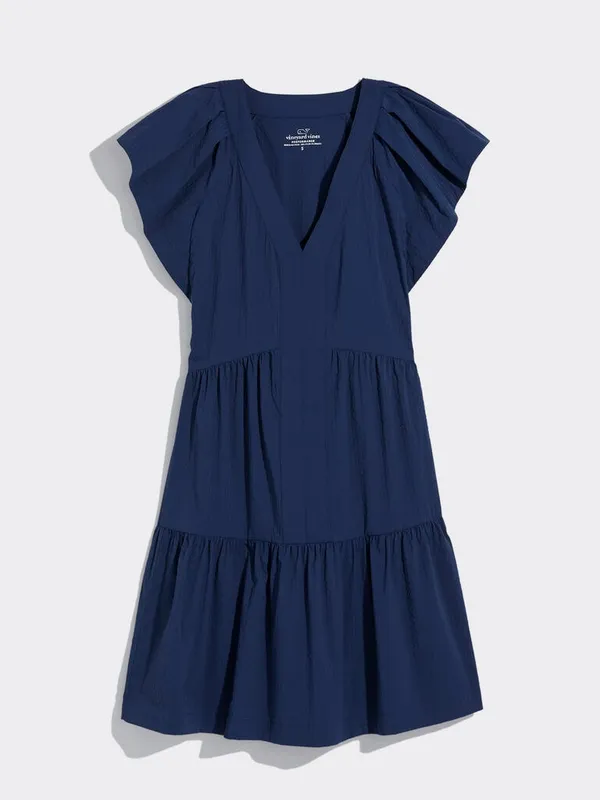 Vineyard Vines Performance Navy Blue Sophie Harbor Flutter Sleeve Tiered Dress - Image 4