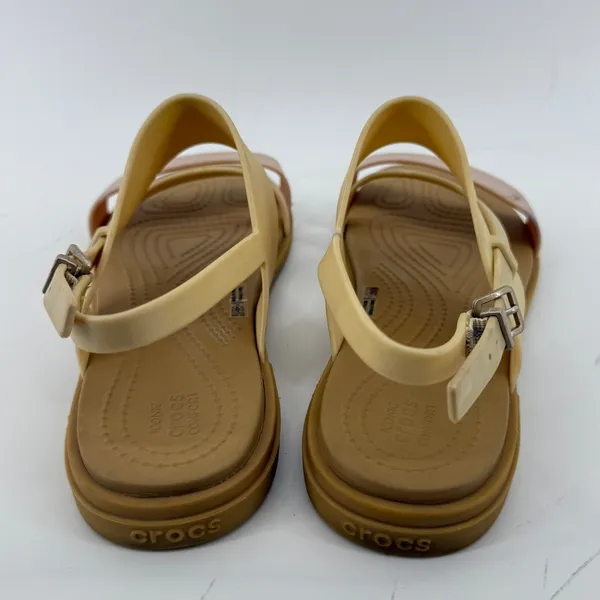 Crocs Tulum Strappy Sandal‎ Pink Clay Cream Tan Women 8 Shimmer Buckle Ankle - Image 4