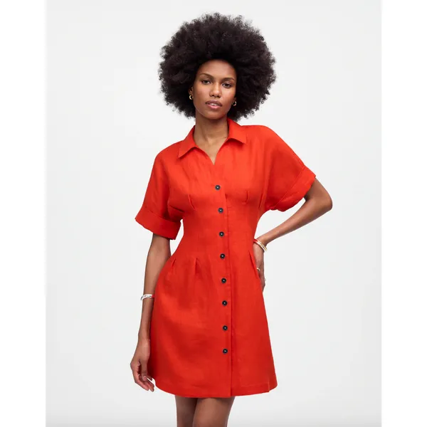 Madewell The Perry Mini Shirtdress 100% Linen Bright Flame Minimalist XXS NWT - Image 2