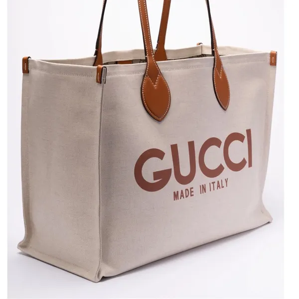 GUCCI logo printed large canvas shopper tote shoulder bag - Image 4