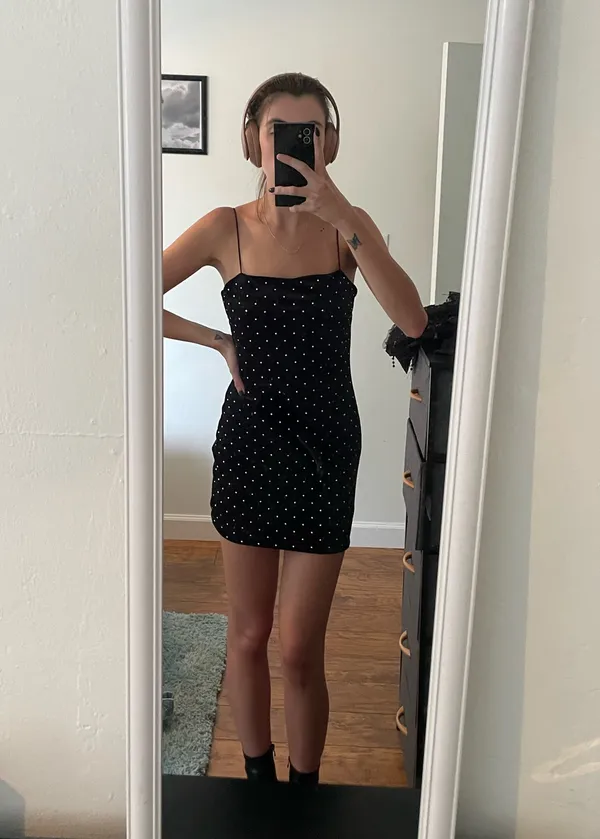 H&M Velvet Rhinestone Black Dress - Image 6