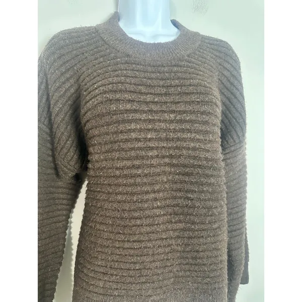 Madewell Elsmere Pullover Sweater Heather Brunette Brown Ribbed NC650 Medium - Image 5