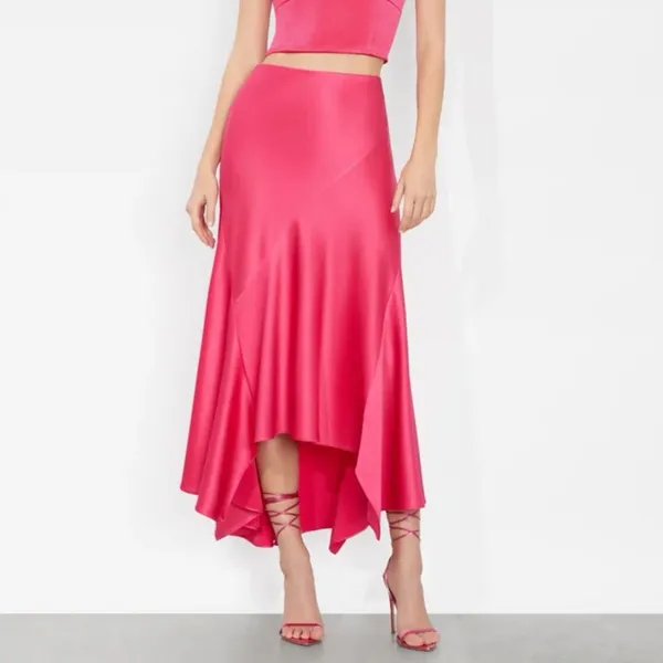 Alice + Olivia Rosa Slip Skirt Pink Asymmetric Feminine Satin Women's Size 10 - Image 3