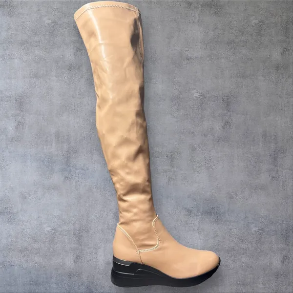 NEW Allegra K Over The Knee Boots Womens 8 Tan Wedge Chunky Heel Thigh‎ High - Image 8