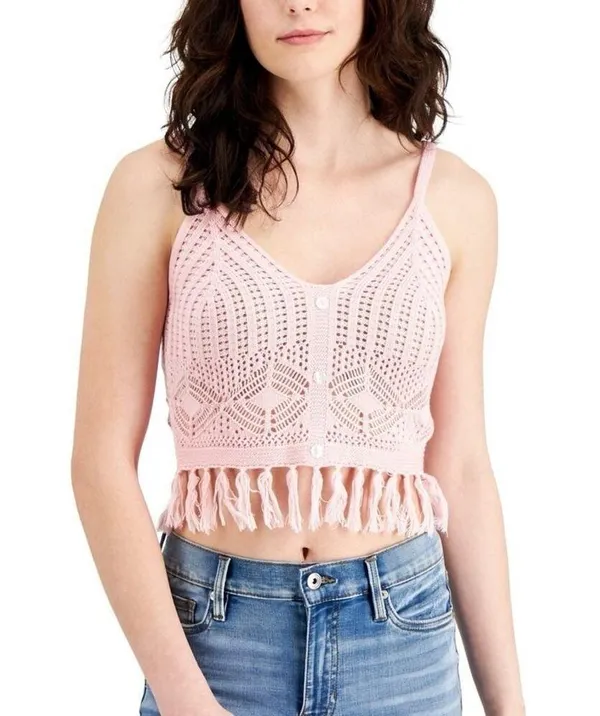 CRAVE FAME Crochet Fringe Crop Top Womens Size Large Boho Kawaii Pastel Festival - Image 2