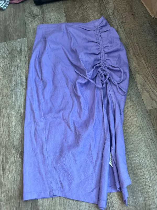 By Anthropologie Ruched Side-Slit‎ Linen Midi Skirt - Image 6