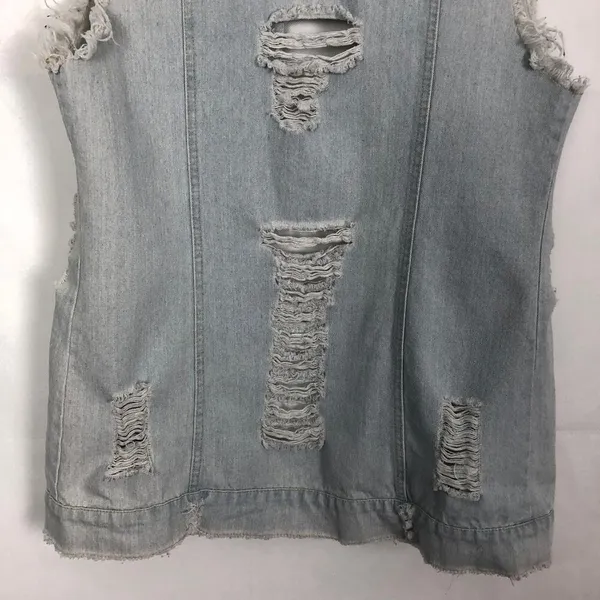 Distressed Denim Vest Womens Medium Long Length Western Cowgirl Rodeo Festival - Image 9