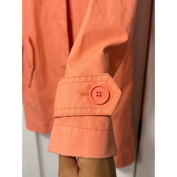 Vintage GAP Trench Coat Y2K Coral Orange Button Front Floral Lining Women Medium - Image 7