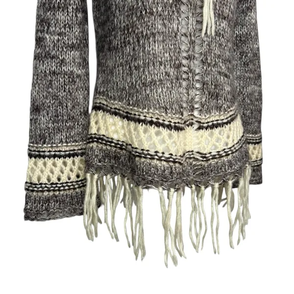 Folk Mohair‎ Blend Fringe Sweater L Boho Lace Up Knit Large Earthy Tribal Boho - Image 2