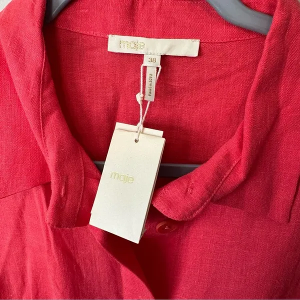 Maje Size 38 Cutout Twisted 100% Linen Midi Shirt Dress‎ - Image 6