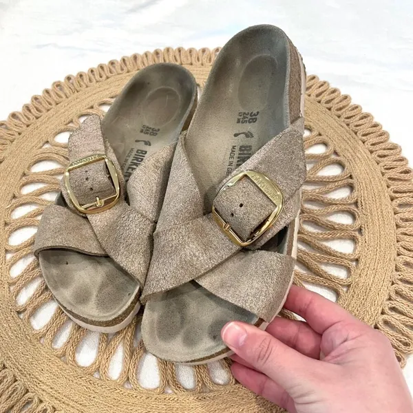 Birkenstock Metallic Rose Gold Siena Big Buckle Cross Strap Sandal EU 38 Coastal - Image 2