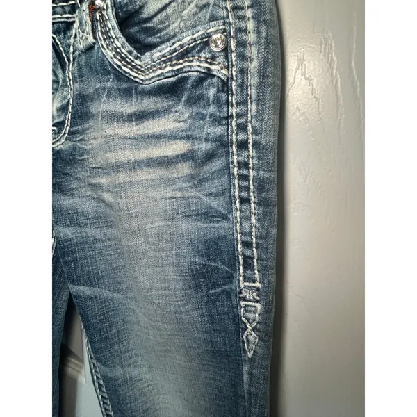 Rock Revival Zarina Bootcut Jeans 25 Blue Low Rise Embellished Thick‎ Stitch - Image 2