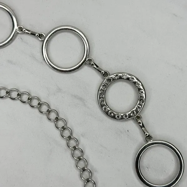 Rhinestone Open Hoop Circle Silver Tone Chain Link Belt One Size (OS) ✨ - Image 4
