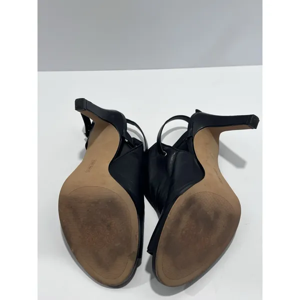 Vince Camuto Neveah Black Leather Peep-Toe Slingback Heel Sandal Silver Size 7 - Image 6
