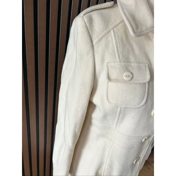 Kenneth Cole reaction cream colored military style wool coat size 6 pea coat - Image 3
