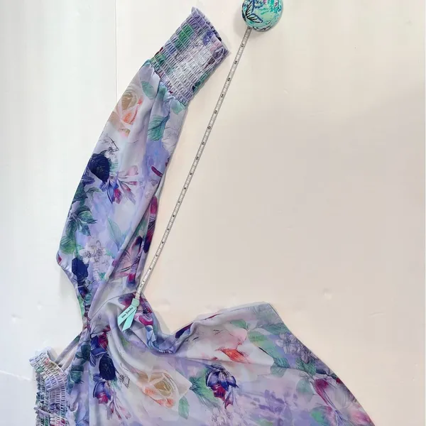 Torrid Watercolor Floral Georgette Smocked Neck Cold Shoulder‎ Blouse 1X - Image 8