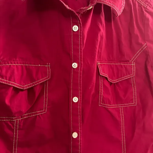 Tommy Hilfiger Top Button Down Long Sleeve Chest Pockets Red Medium - Image 2