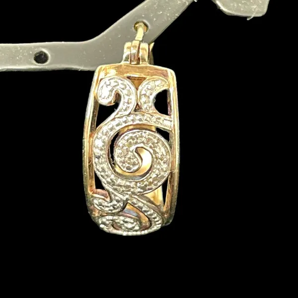 Sterling Silver .925 Gold Plated Swirl Cuff Wide Hoop Dangle Pair Earrings - Image 3