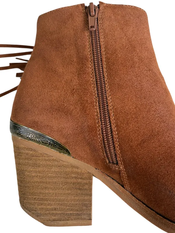 Overland Leather Estelle Fringed Ankle Boots Brown Size 7 - Image 5