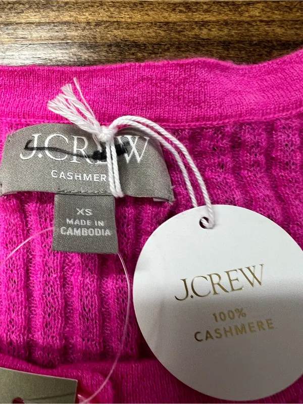 J. Crew Featherweight cashmere pointelle cardigan in Neon Pinks Size XS NWT - Image 7