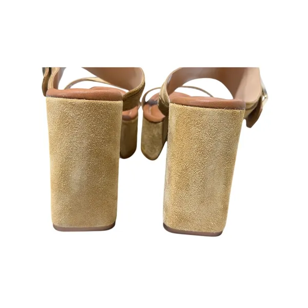 Lottini Italy Biscotto Beige Leather Suede Platform Slide Sandals Gold Buckle 10 - Image 11