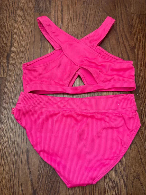Abercrombie & Fitch Swim | Abercrombie Kids Girls Pink Ribbed Bikini Set 2 Piece Cross Neck Cutout - Image 2