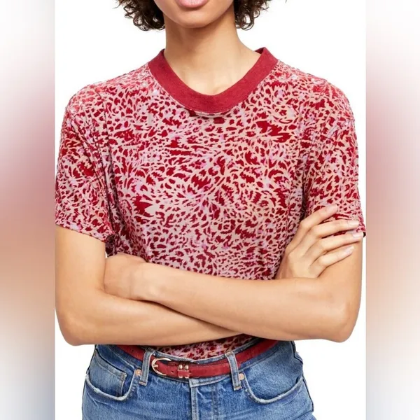 We The Free Teddy Burnout Short Sleeve T-shirt in Berry Combo NWT Women's Medium - Image 2