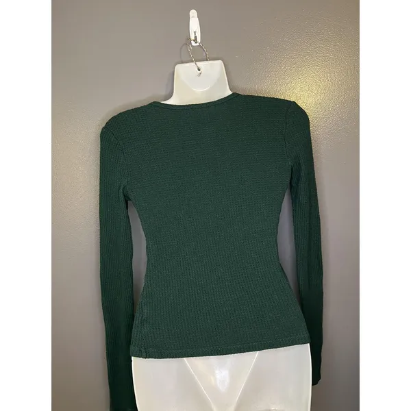 American Eagle Waffle Knit Shirt Womens Small Green Scoop Neck Long Sleeve Top - Image 4
