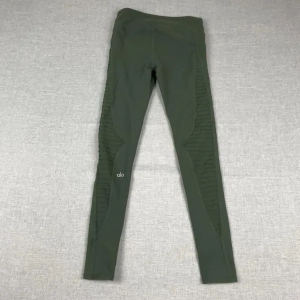Alo Yoga High Waist Moto Leggings Womens XS Olive Green Pintuck Mesh 27" - Image 2