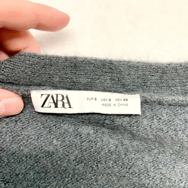 Zara Soft‎ Knit Cardigan Womens Size S Charcoal Grey Wool Blend V-Neck Cropped - Image 5