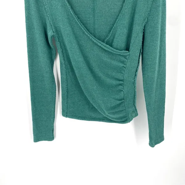 Free People Like A Boss Tee Everglade Long Sleeve Faux Wrap VNeck Top - Image 5