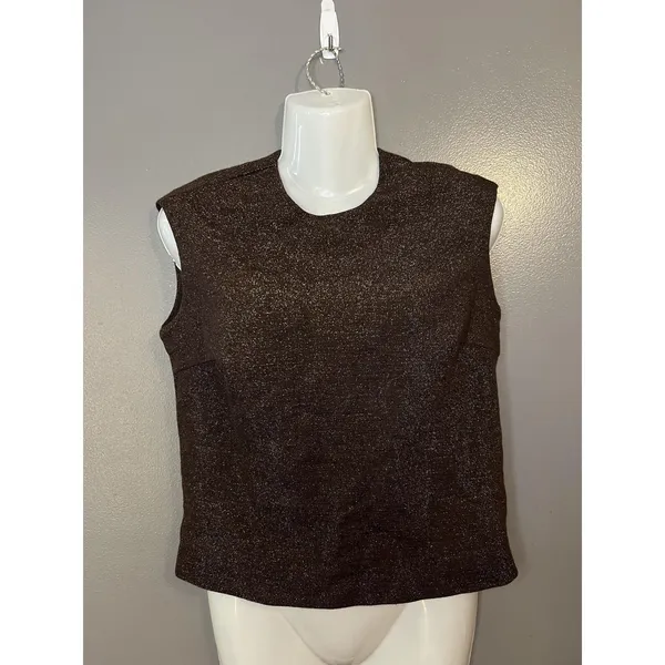 Handmade Womens 2 Piece Skirt Set Brown Metallic Sleeveless Top Midi Skirt Evening Party - Image 2