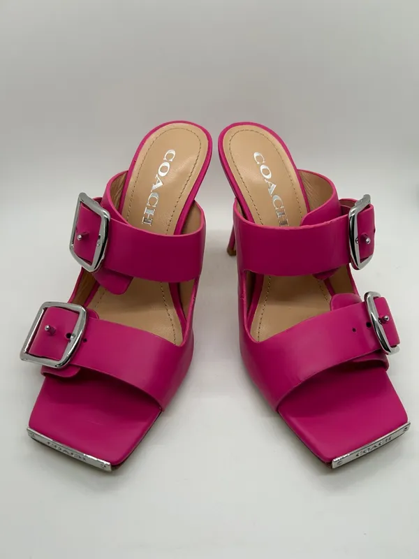COACH Bright Pink Leather Double-Buckle Slide Stiletto Heels Shoes *Size 6.5* 🌸🌸 - Image 2