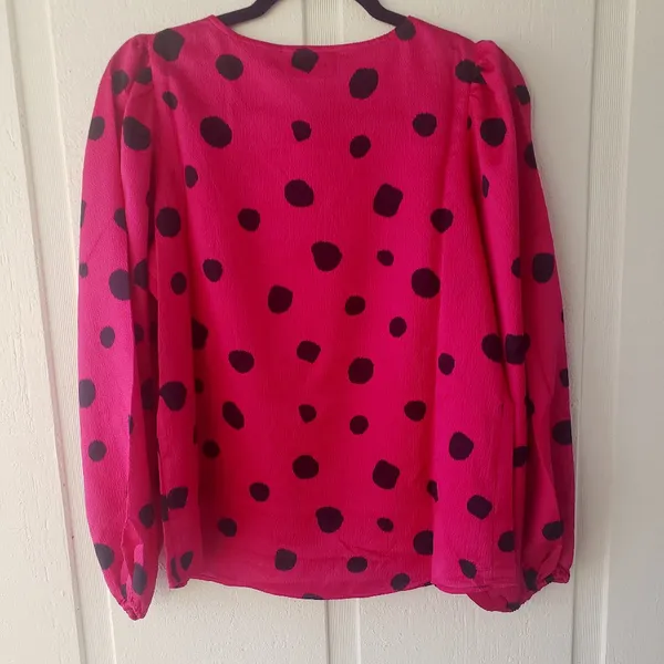 G‎ by Giuliana Polka Dot Blouse V-Neck Long Sleeve Top, Size S - Image 2