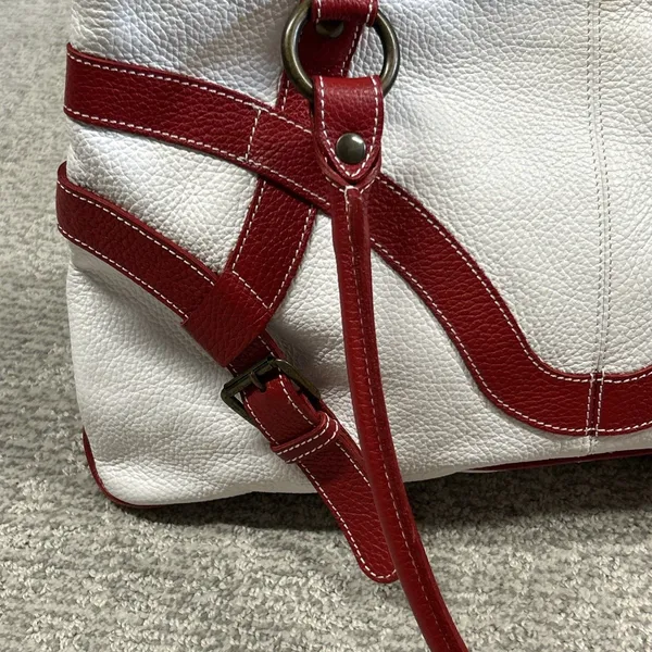 Maurizio Taiuti Leather Large Shoulder Bag Purse Tote Red White - Image 2