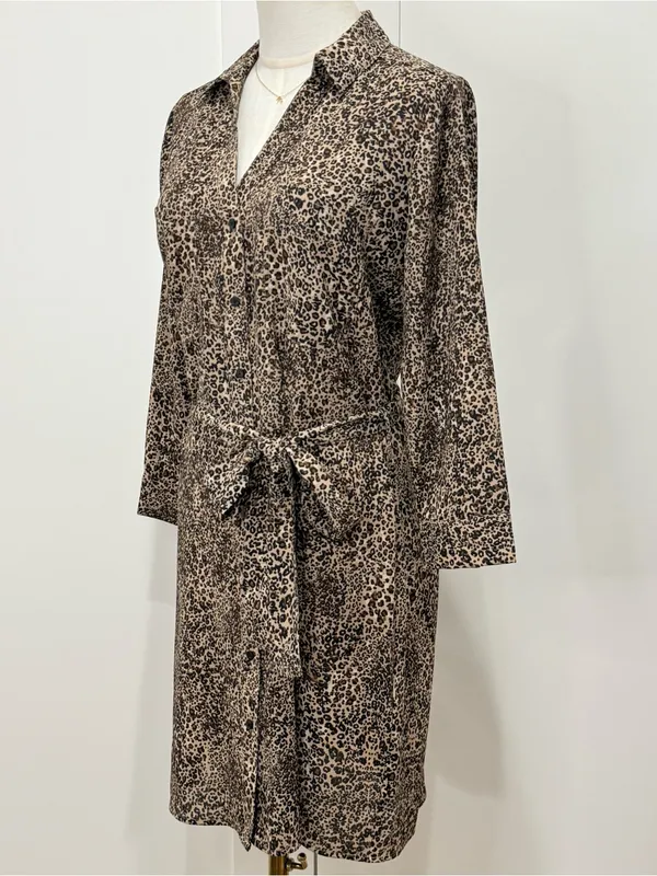 1. State Leopard Print Shirtdress Small 3/4 Sleeve Belt Fall City Chic Maximal - Image 6