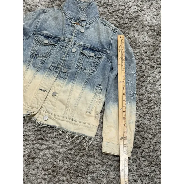 BLANKNYC Denim Jacket Ombre Dip Dye Star Embroidered Distressed Trucker Size XS - Image 12