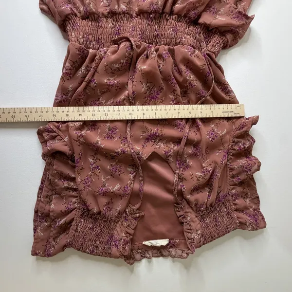 Entro Mauve Floral Smocked Mini Dress Tiered Cottage Boho Romantic Feminine - Image 11