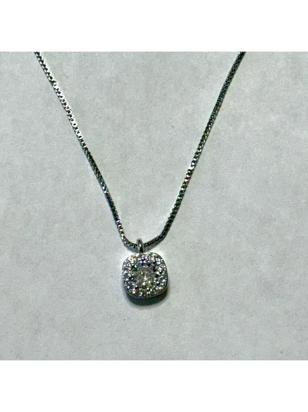 Silver Tone Cubic Zirconia Pendant With Chain Necklace New - Image 6
